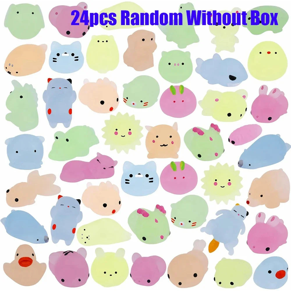 12/36PCS for Kids Kawaii Animals Squishies Mochi Squishy Toys Glow in The Dark Party Favors Stress Relief Squishy